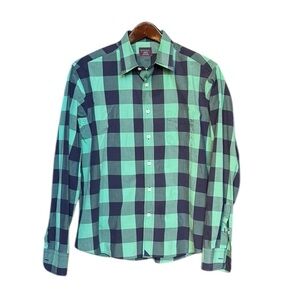 Untuckit‎ Mens Button Shirt Size M Cotton Long Sleeve Green Navy Plaid Check